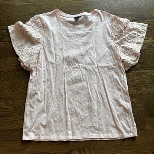 ANN TAYLOR Blush T shirt top embellished sleeves LARGE